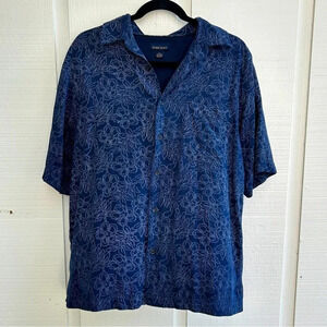 Men’s Toscano 100% Silk Short Sleeve All Over Stitched Print Button Down Shirt
